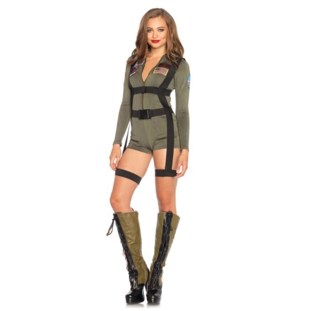 Women’s Top Gun Romper Costume Including Aviators and Dog Tags